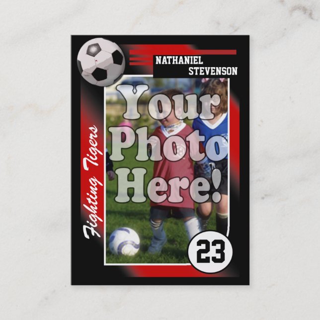 Soccer Trading Card, Red Lg Business Card Size (Front)