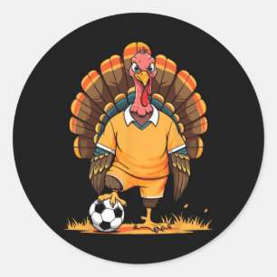 Soccer Turkey Pilgrim Thanksgiving Pumpkin Kids Bo Classic Round Sticker
