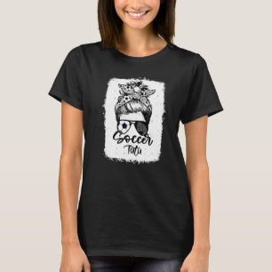Soccer Tutu Vintage Leopard Messy Bun Bleached T-Shirt