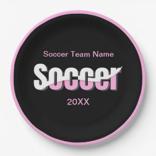Soccer Typography Modern Art Abstract Swish Paper Plate