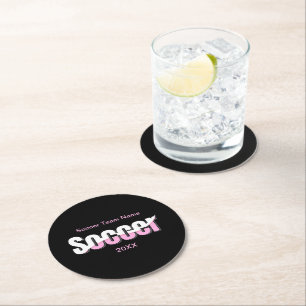 Soccer Typography Modern Art Abstract Swish Round Paper Coaster