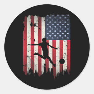 Soccer Usa American Flag 4th Of July Patriotic Spo Classic Round Sticker
