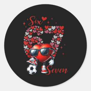 Soccer Valentine 6 7 Meme Funny Heart Sungles Cool Classic Round Sticker
