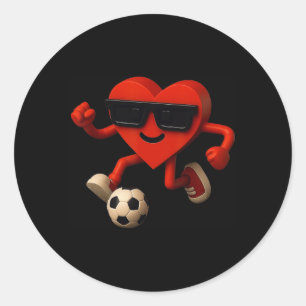 Soccer Valentines Day Cute Funny Heart Boys Girls Classic Round Sticker
