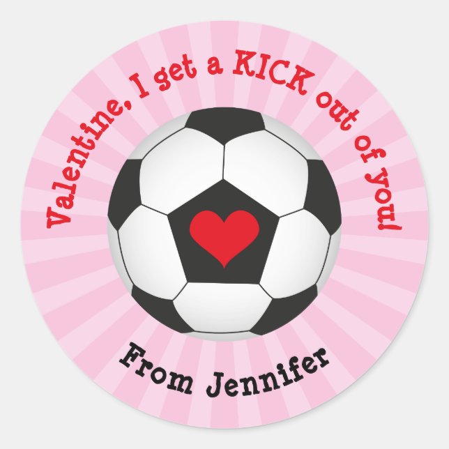 Soccer Valentines Day Round Sticker for Girls (Front)