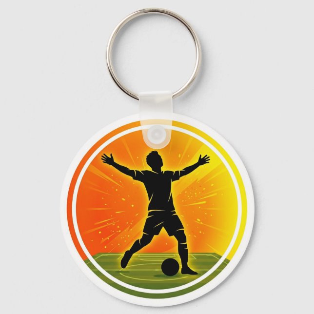 Soccer Victory Player Sunset Silhouette Key Ring (Front)