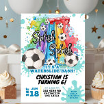 Soccer Waterslide Pool Party Birthday Invitation<br><div class="desc">Summer soccer waterslide pool party boy birthday invitation</div>
