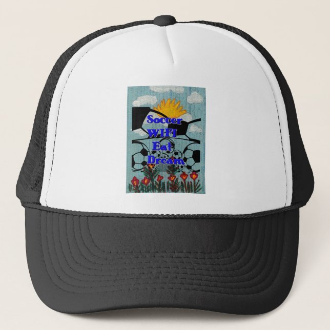 Soccer WIFI Eat Dream – Fun Sports Art Print Trucker Hat (Front)