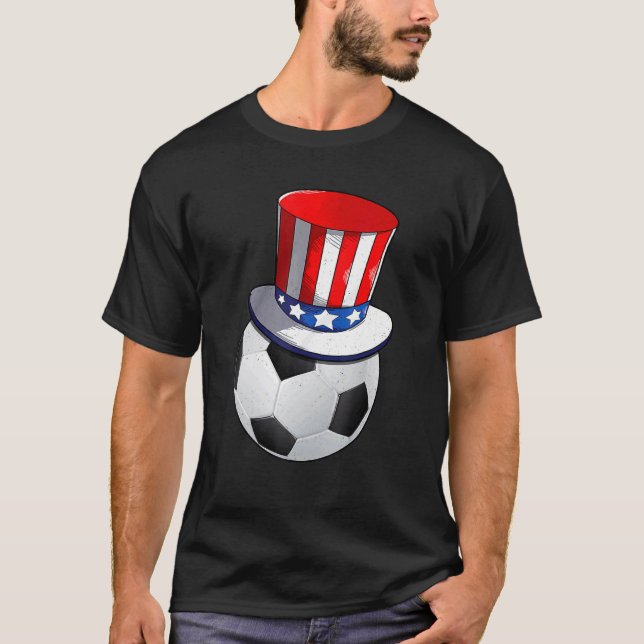 Soccer With American Flag Hat Patriotic 4th Of Jul T-Shirt (Front)