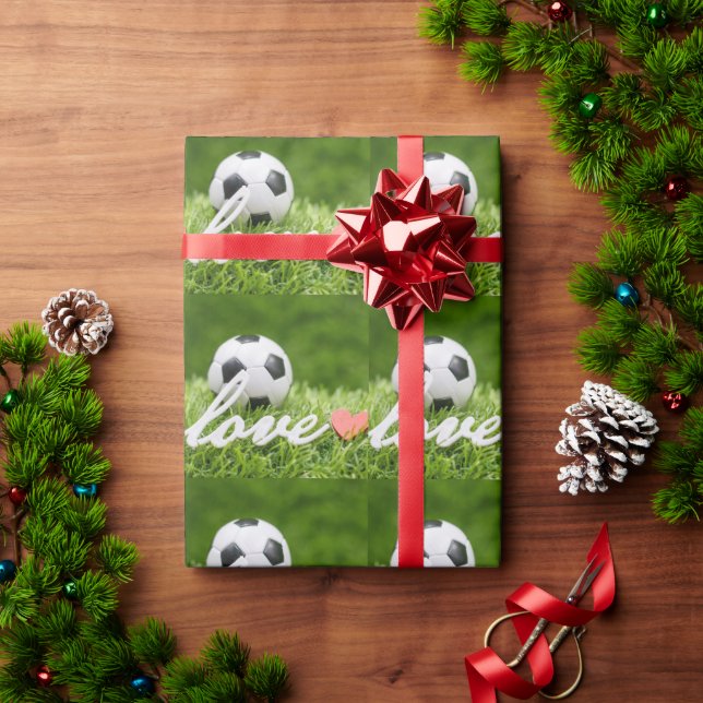 Soccer with love  football on green photography wrapping paper (Holiday Gift)