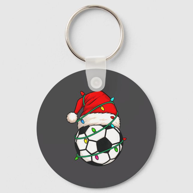 Soccer With Santa Hat Funny Christmas Xmas Gift  Key Ring (Front)