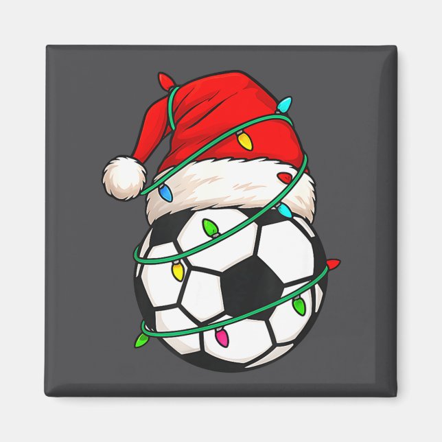 Soccer With Santa Hat Funny Christmas Xmas Gift  Magnet (Front)