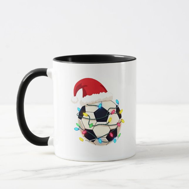 Soccer Wrapped in Christmas Lights Soccer Player  Mug (Left)