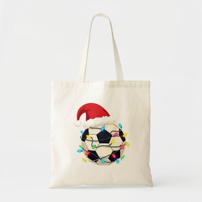 Soccer Wrapped in Christmas Lights Soccer Player  Tote Bag (Front)