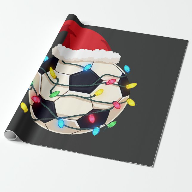 Soccer Wrapped in Christmas Lights Soccer Player  Wrapping Paper (Unrolled)