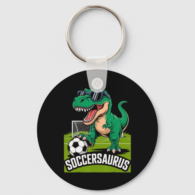 Soccersaurus Dinosaur T-rex Soccer Goalie Player F Key Ring (Front)
