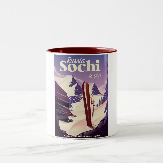 Sochi Russia Ski travel poster Two-Tone Coffee Mug (Center)