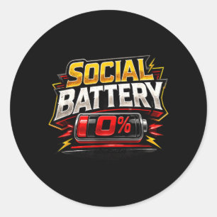 Social Battery 0 Funny Introvert Low Energy Humour Classic Round Sticker
