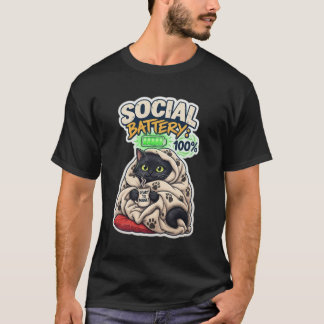 Social Battery 100% Fully Charged Black Cat T-Shirt