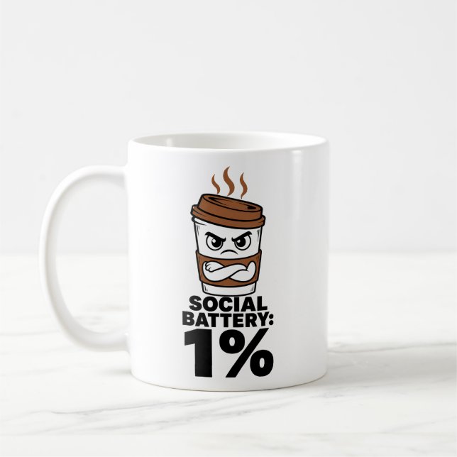Social Battery 1% Funny Introvert Coffee Mug Gift  (Left)
