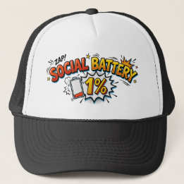Social Battery 1% Funny Introvert Comic  Trucker Hat