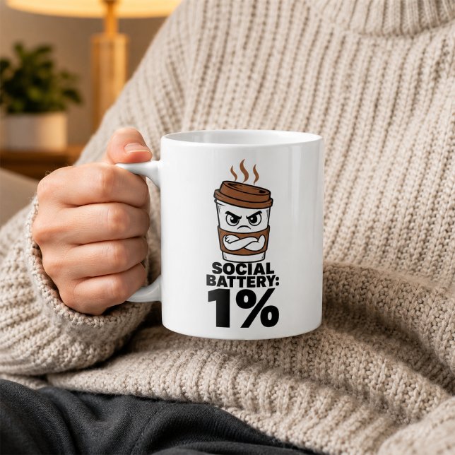 Social Battery 1% Mug Funny Introvert Gift (Creator Uploaded)