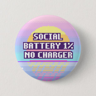 Social Battery 1%, No Charger Pixel Button