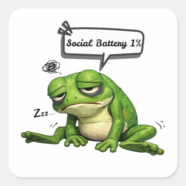 Social Battery 1% Tired Frog Sticker (Front)