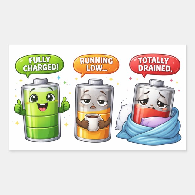 Social Battery Cartoon Characters Sticker (Front)