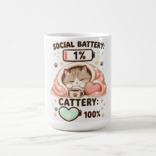 Social Battery Cattery Cute Cat Introvert Quote Coffee Mug