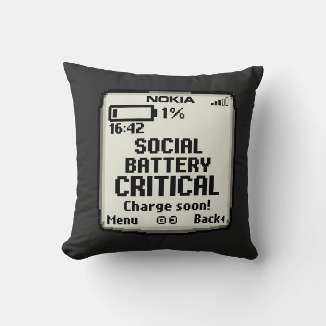 Social Battery Critical Funny Introvert Tech Desig Cushion (Front)