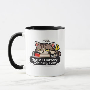 Social Battery Critically Low Cat Design Mug