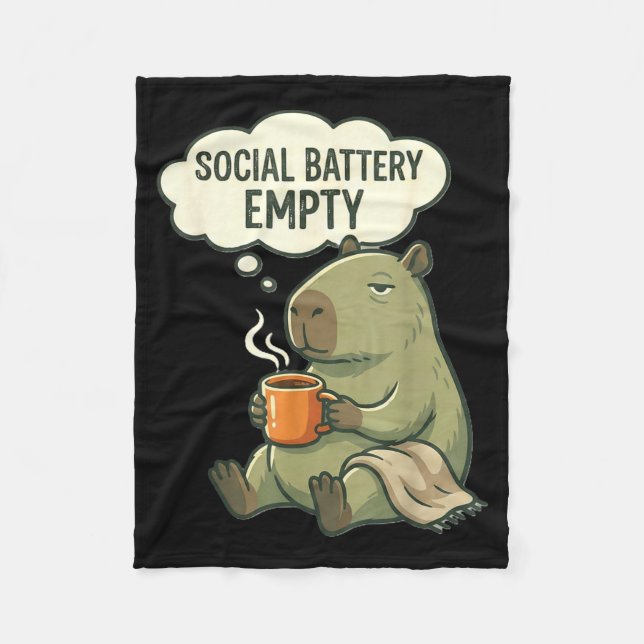 Social battery empty funny capybara coffee fleece blanket (Front)