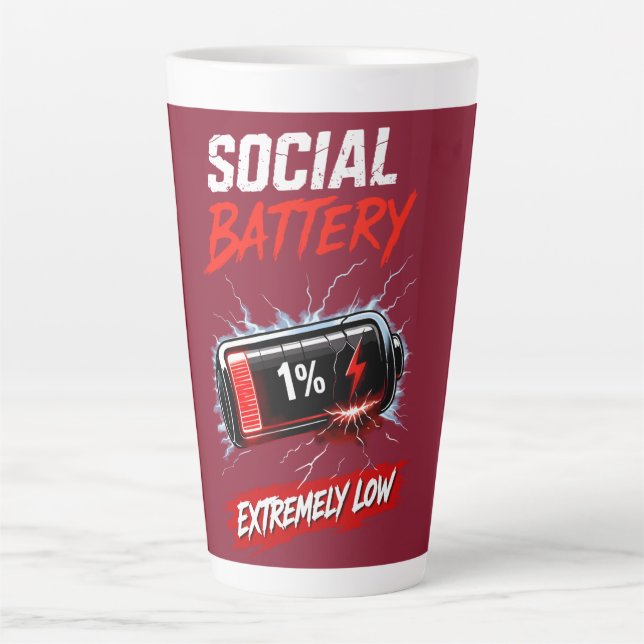 Social Battery Extremely Low – Funny Introvert  Latte Mug (Front)