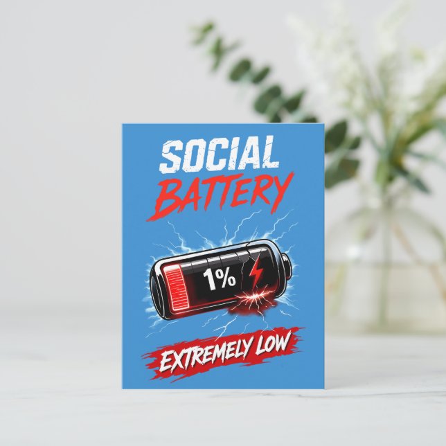 Social Battery Extremely Low – Funny Introvert  Postcard (Standing Front)