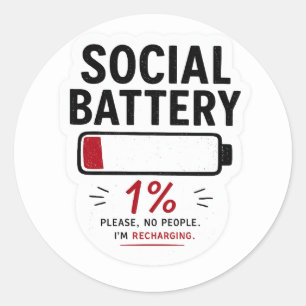 Social Battery Low Funny Introvert Sticker   Minim