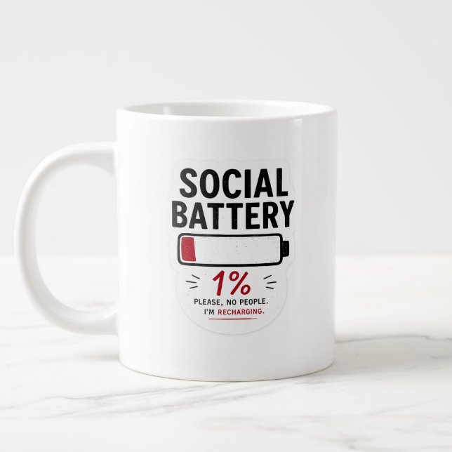 Social Battery Low Speciality Mug | Funny Introver (Left)