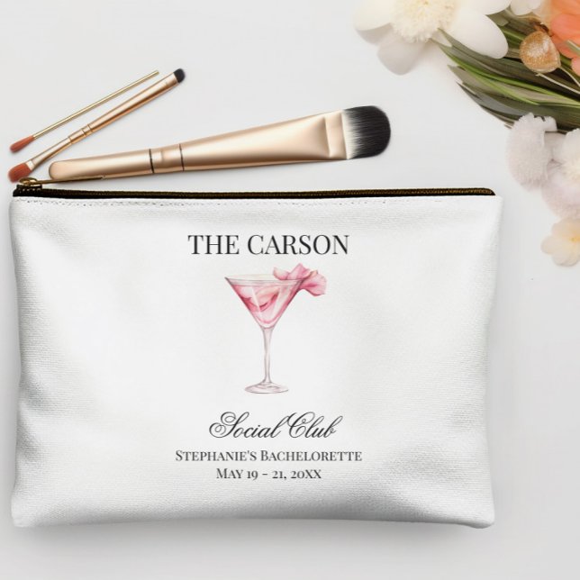 Social Club Pink Cocktail Bridesmaid Accessory Pouch (custom name social club pink cocktail small makeup bag,
BAG ONLY, MAKE-UP ACCESSORIES NOT INCLUDED.)