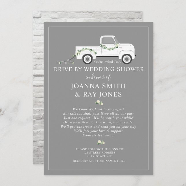 Social Distance Drive By Bridal Shower White Truck Invitation (Front/Back)