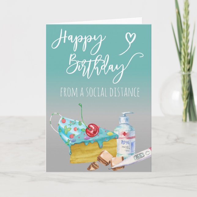 Social Distance Happy Birthday Covid-19 Card (Front)