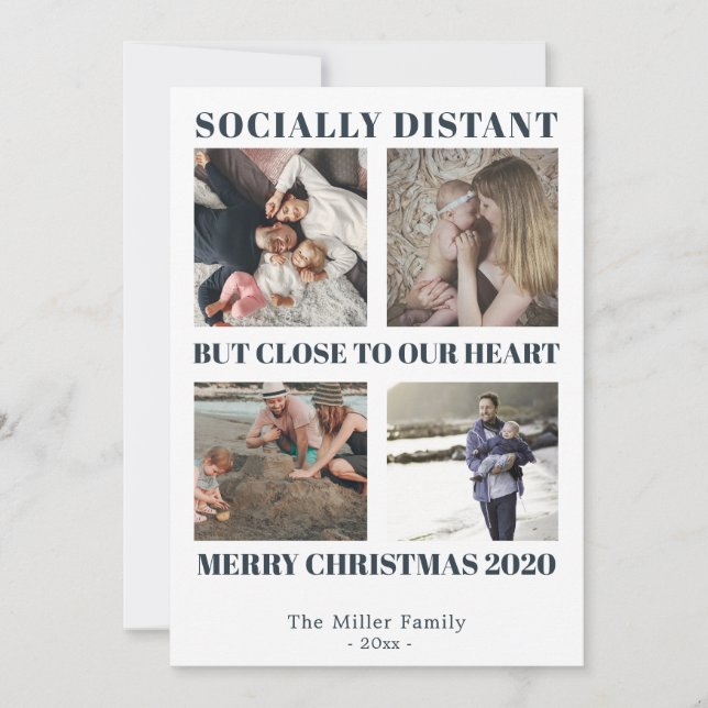 Social distance Merry Christmas 2020 photo blue Thank You Card (Front)
