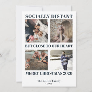 Social distance Merry Christmas 2020 photo blue Thank You Card