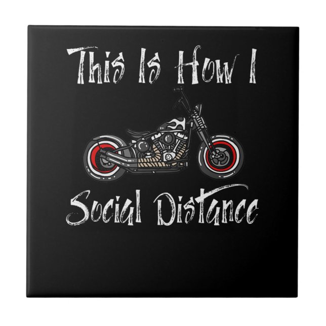 Social Distance Motorcycle Biker Riding Ceramic Tile (Front)