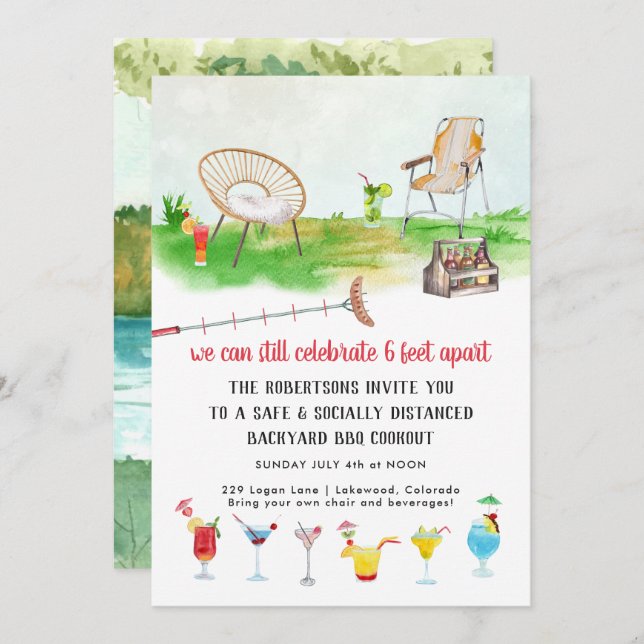 Social Distanced | Backyard BBQ Cookout Party Invitation (Front/Back)