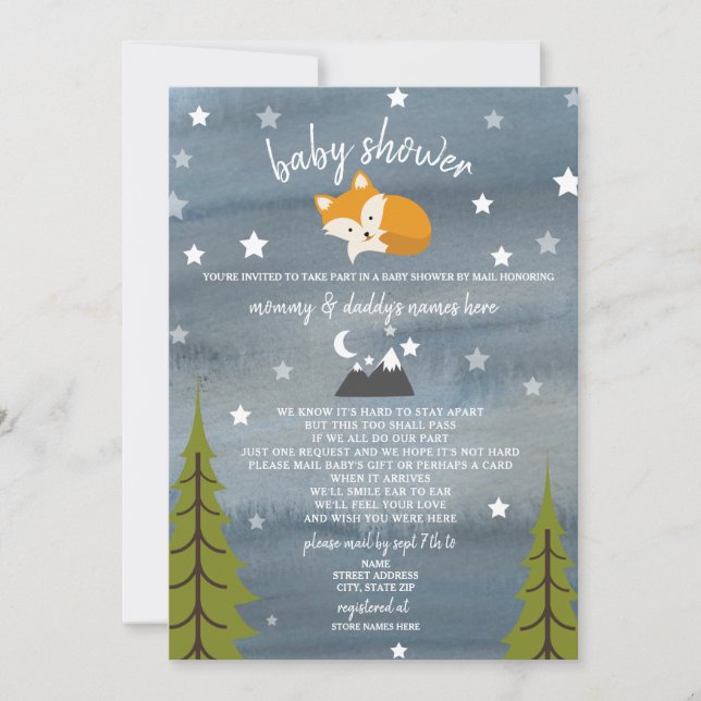 Social Distancing Baby Shower By Mail Fox Invitation (Front)