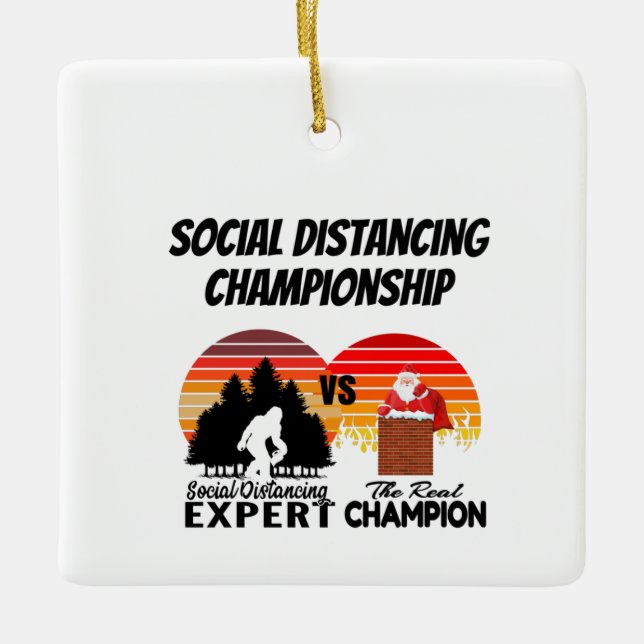 Social Distancing Championship - Yeti Santa Claus Ceramic Ornament (Front)