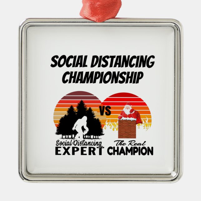 Social Distancing Championship - Yeti Santa Claus Metal Ornament (Front)