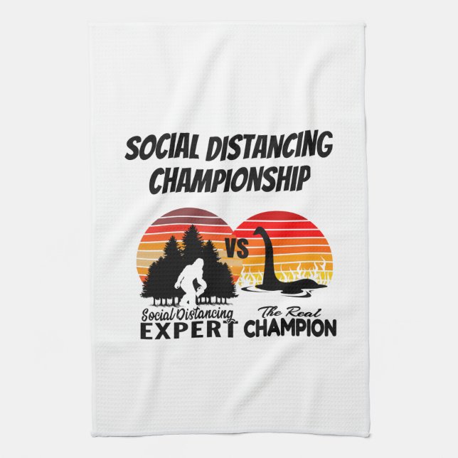 Social Distancing Championship - Yeti Vs Nessie Tea Towel (Vertical)