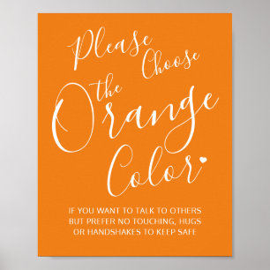 Social distancing color orange wedding instruction poster