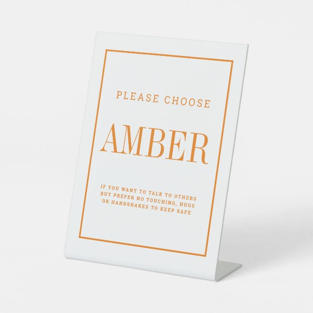 Social distancing colour amber wedding instruction pedestal sign (Front)